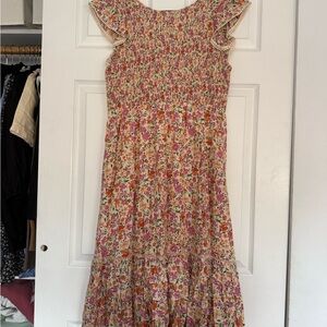 Lost + Wander Floral Midi Dress - Pink and Orange
